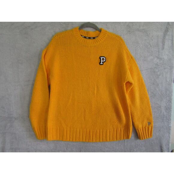 Victoria’s Secret PINK Yellow Knit Sweater Women’s Small Letter P Logo Pullover - Picture 1 of 7
